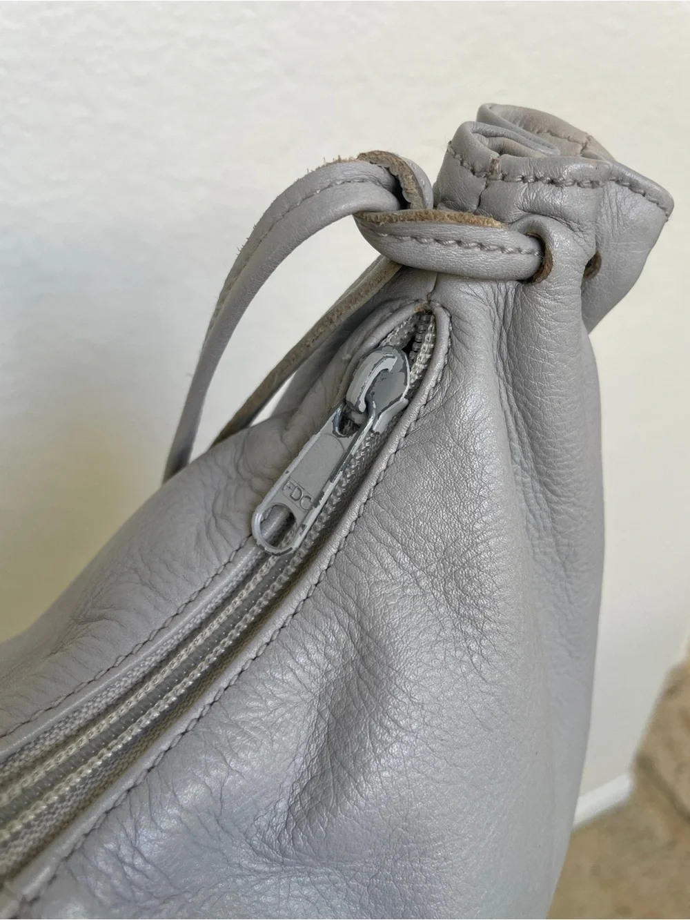 Soft Crescent Leather Hobo Bag in Light Gray